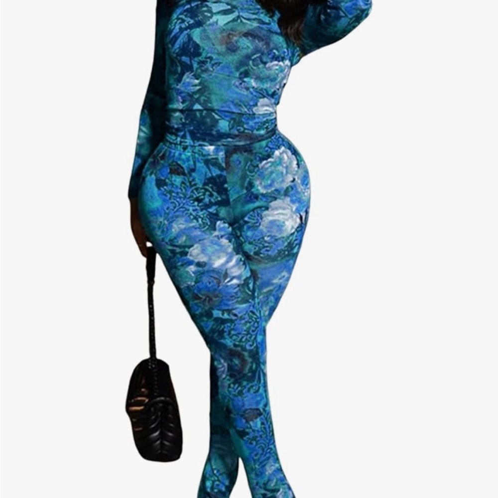 Floral Blue Two Piece (Sheer)